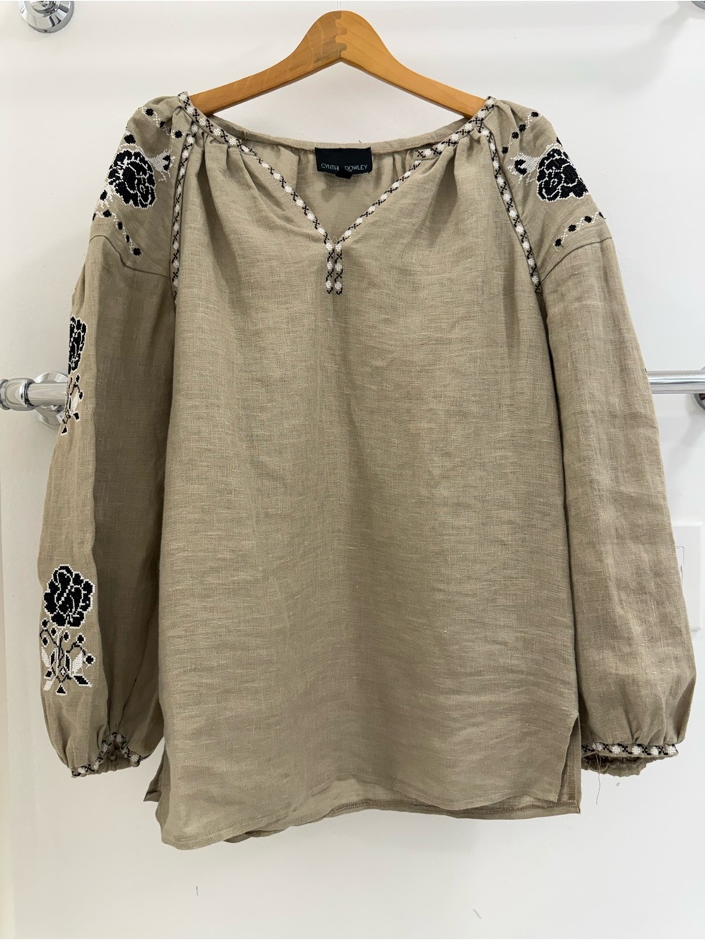 Cynthia Rowley Beige Tunic with Black Embroidery